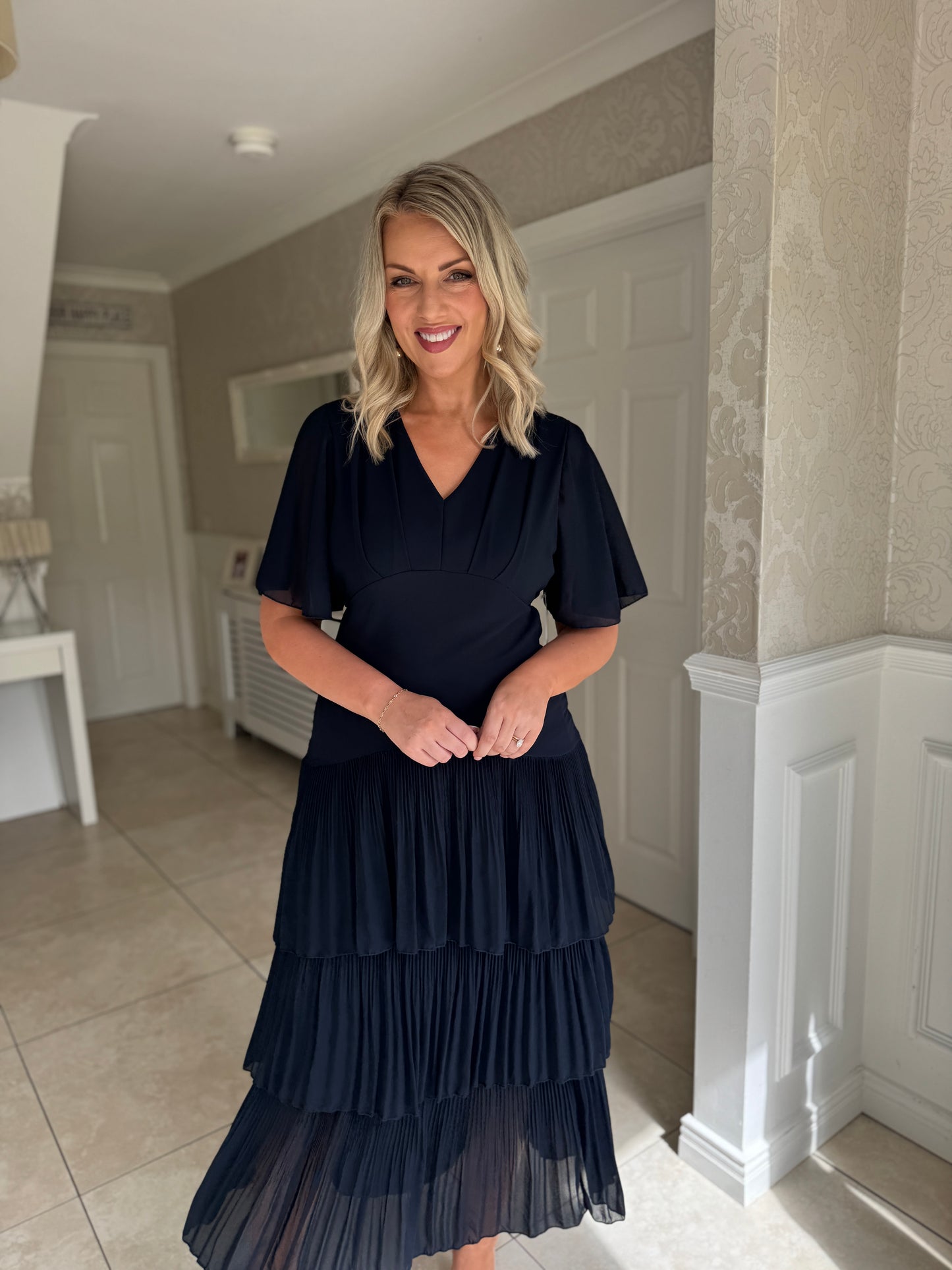 Selina Ruffle Dress- Navy