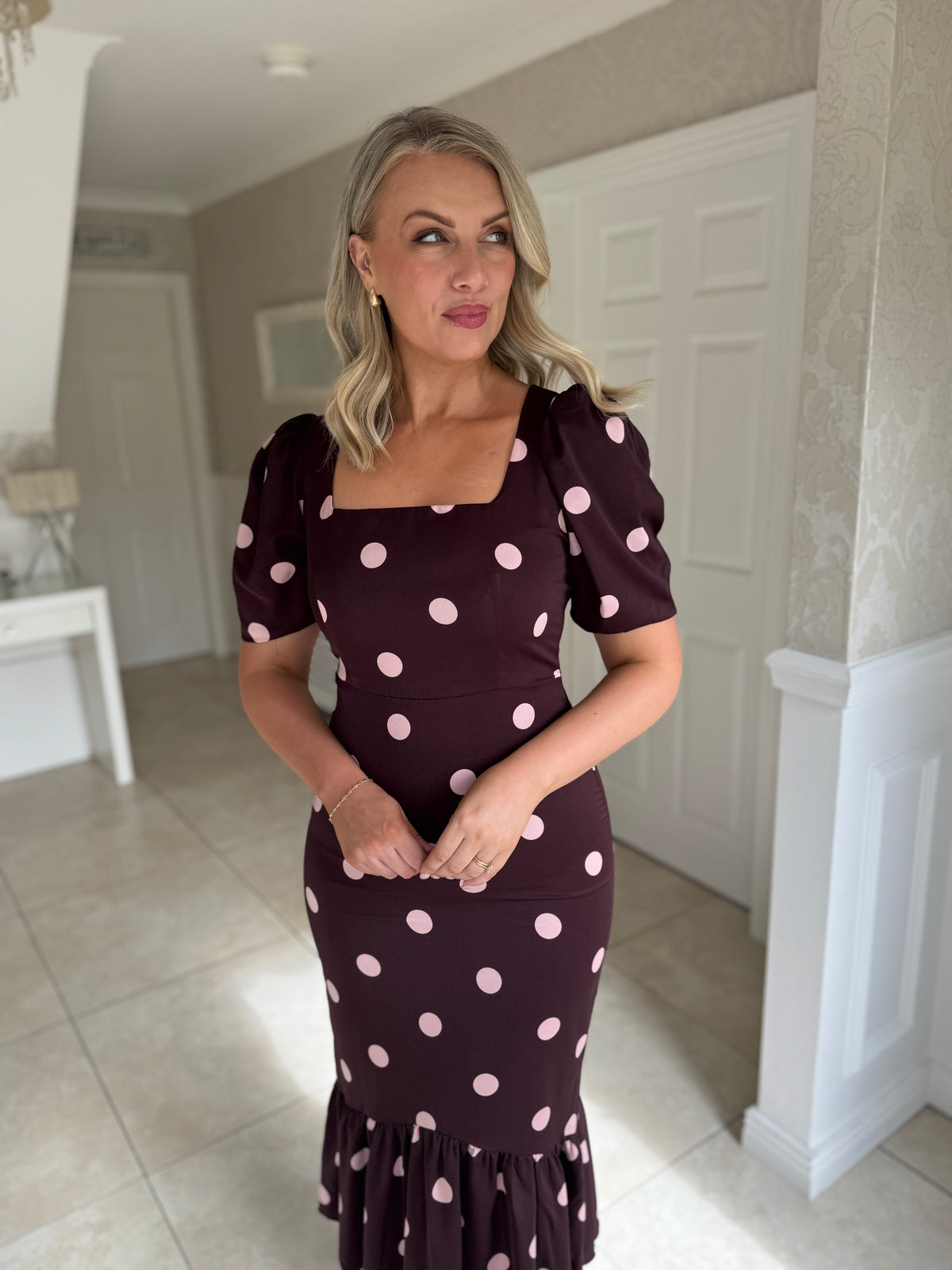 Jennifer Wine Polka Midi Dress