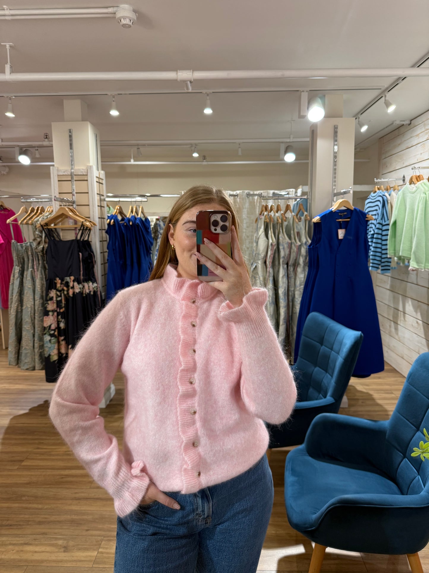 Frill Neck Cardigan- Pink