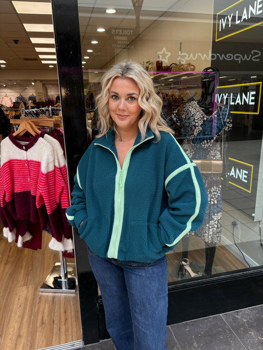 Mimi Contrast 3/4 Zip Fleece Green