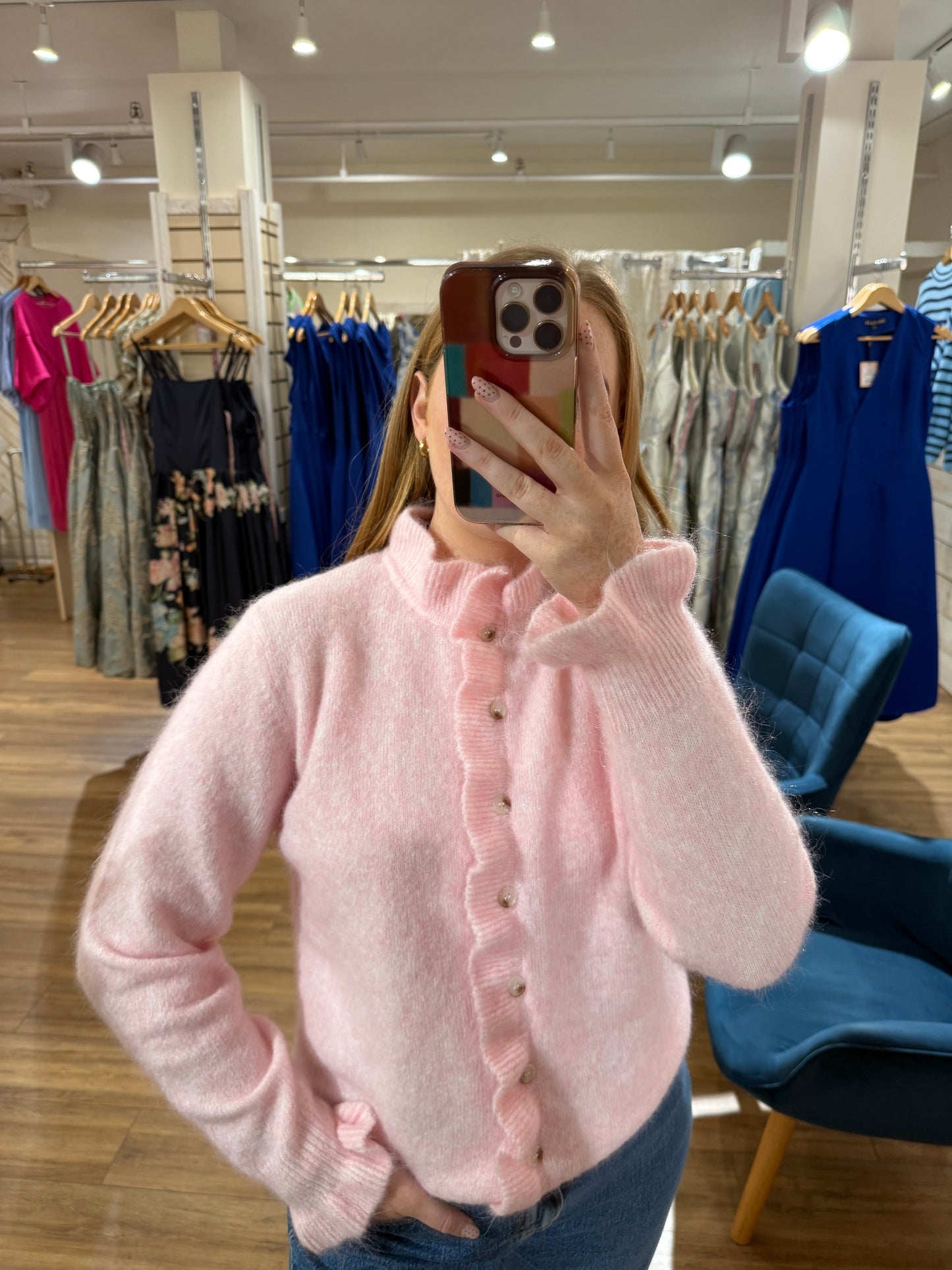 Frill Neck Cardigan- Pink