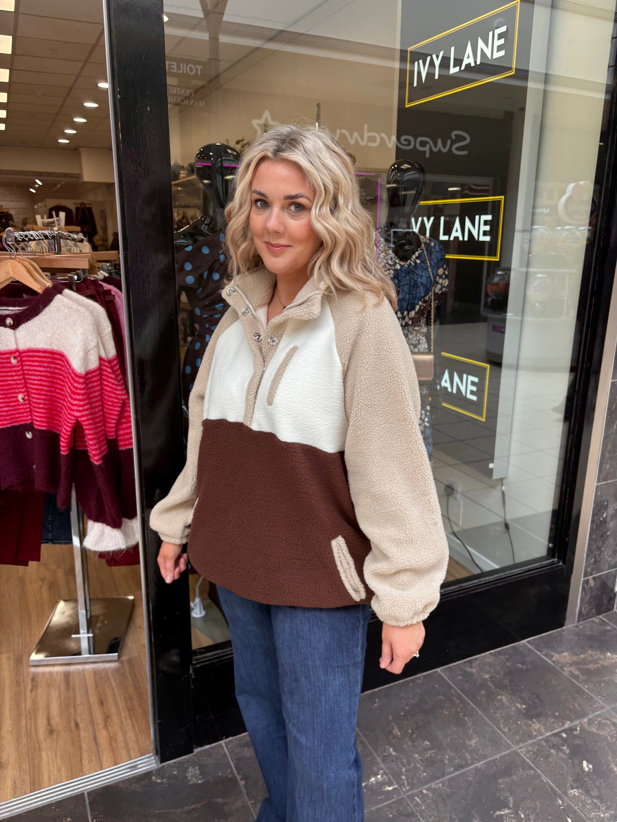 Tala Contrast Panel 3/4 Zip Fleece Brown
