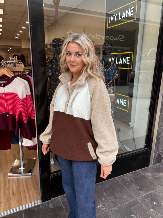 Tala Contrast Panel 3/4 Zip Fleece Brown