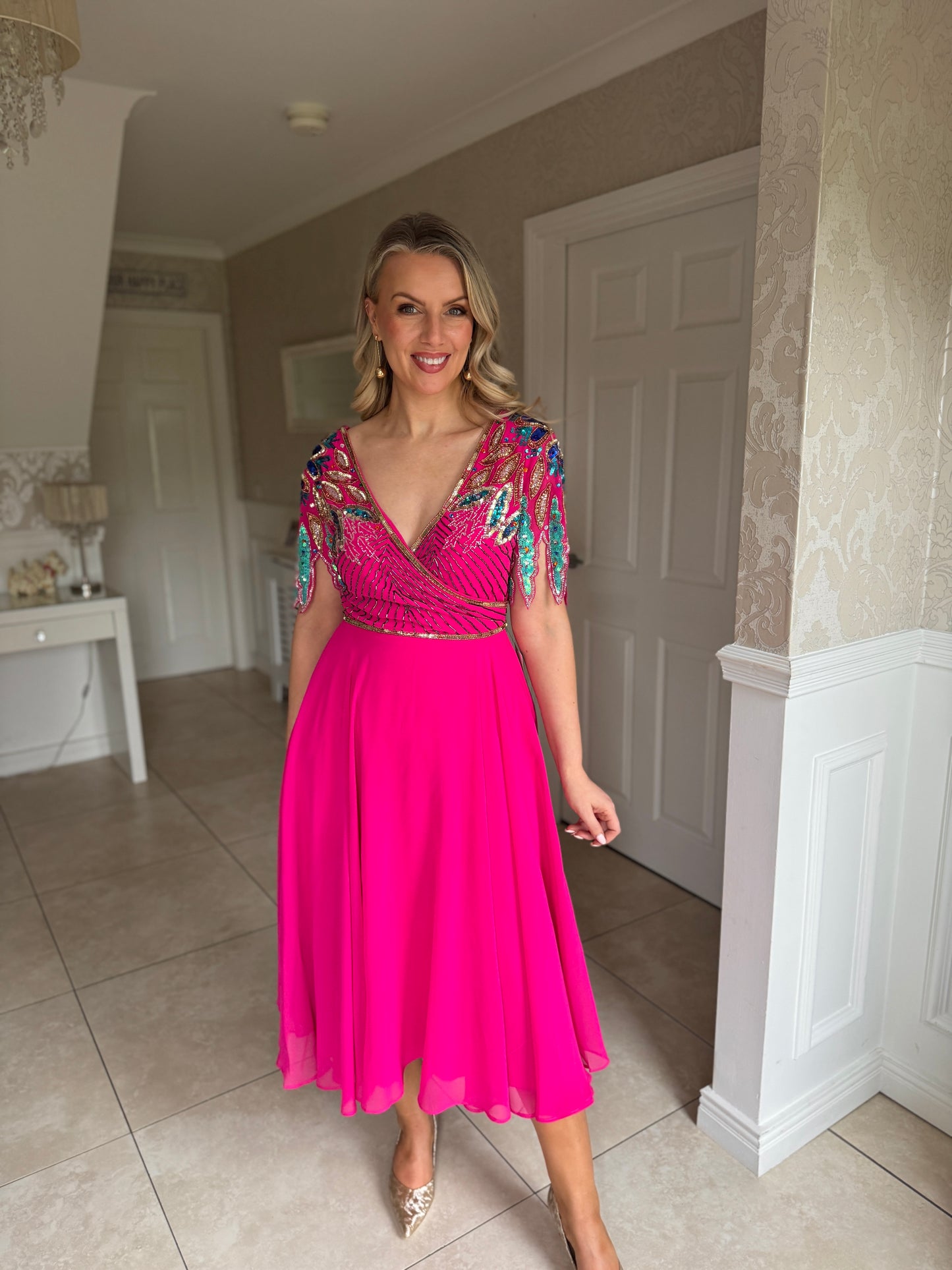 Zia Beaded Dress - Pink