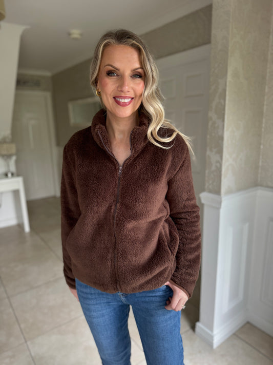 Teddy Fleece Bomber Jacket-Espresso