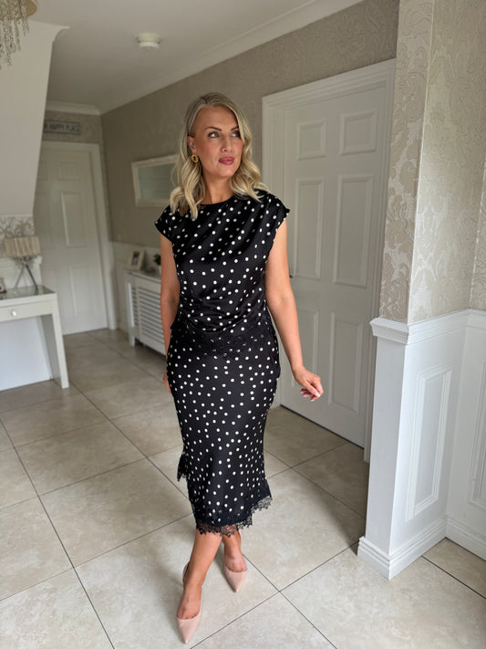 Serina Polka dot Lace Trim Top Black