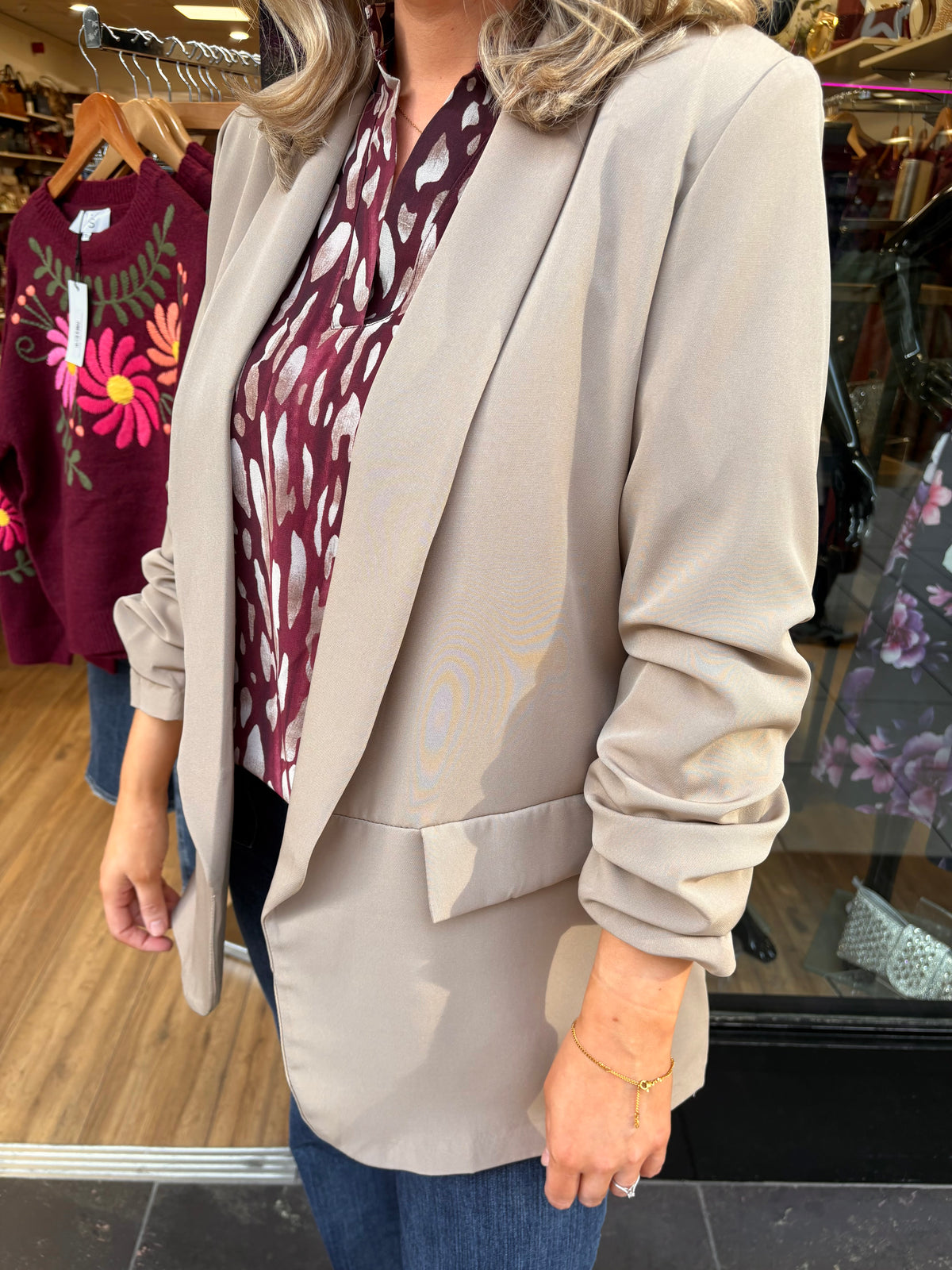 Ruched Blazer - Beige