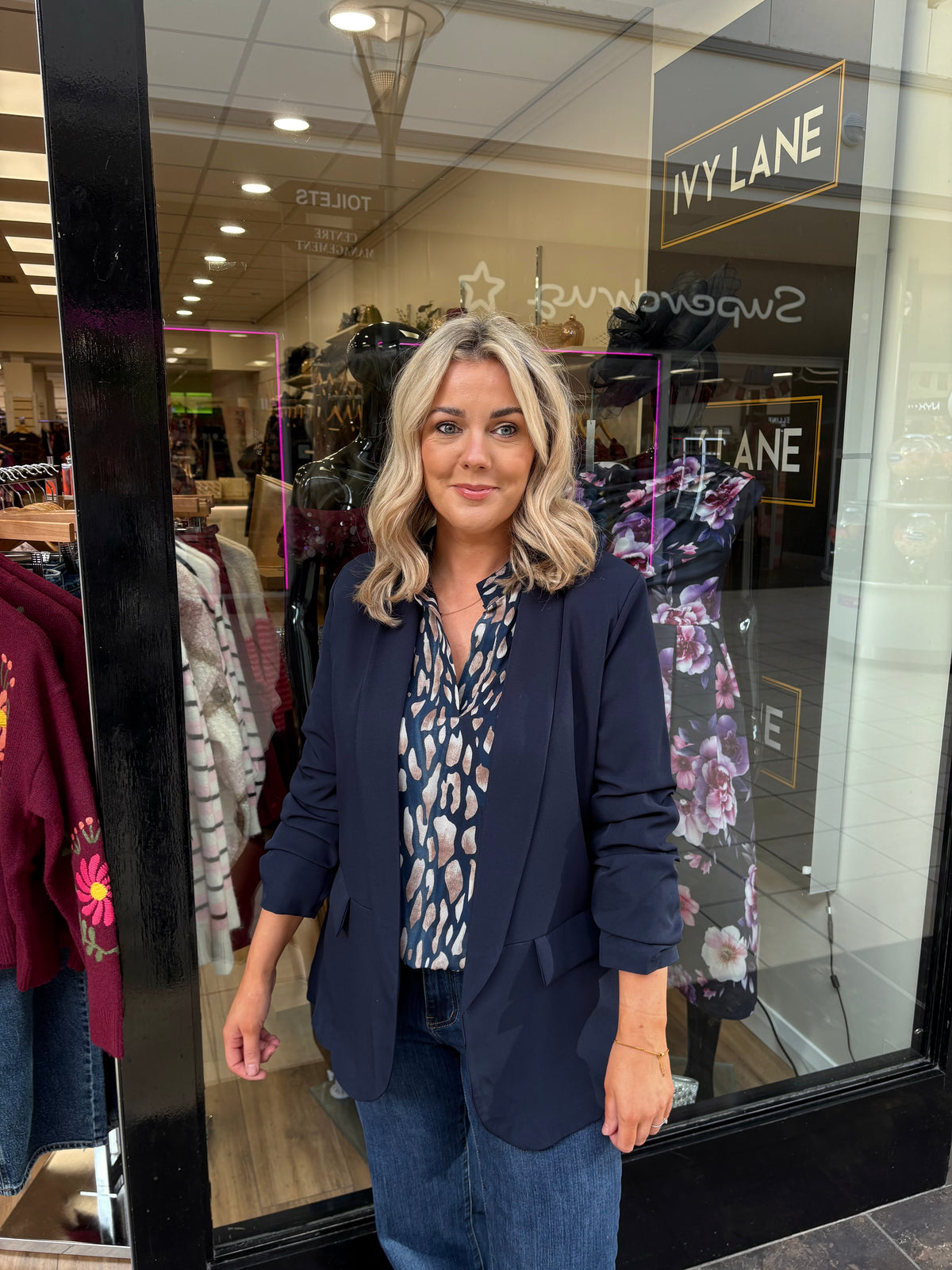 Ruched Blazer - Navy