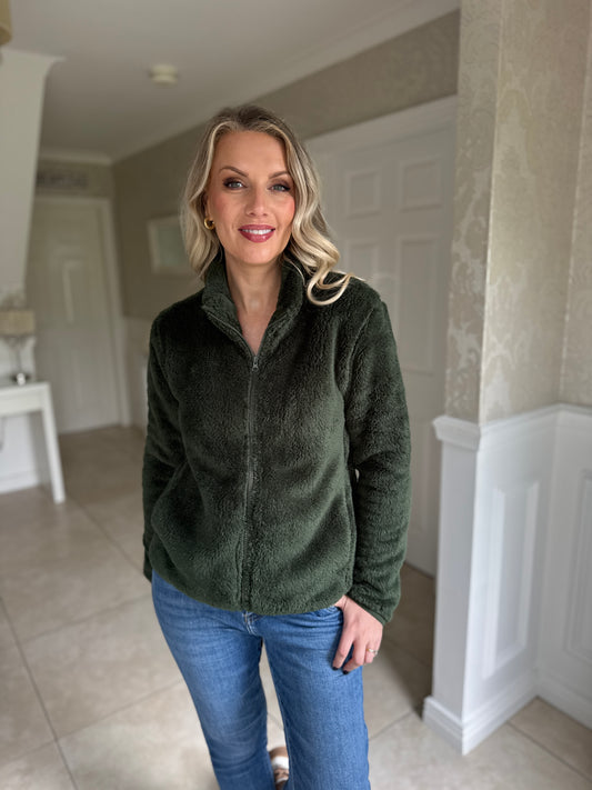 Teddy Fleece Bomber Jacket- Green