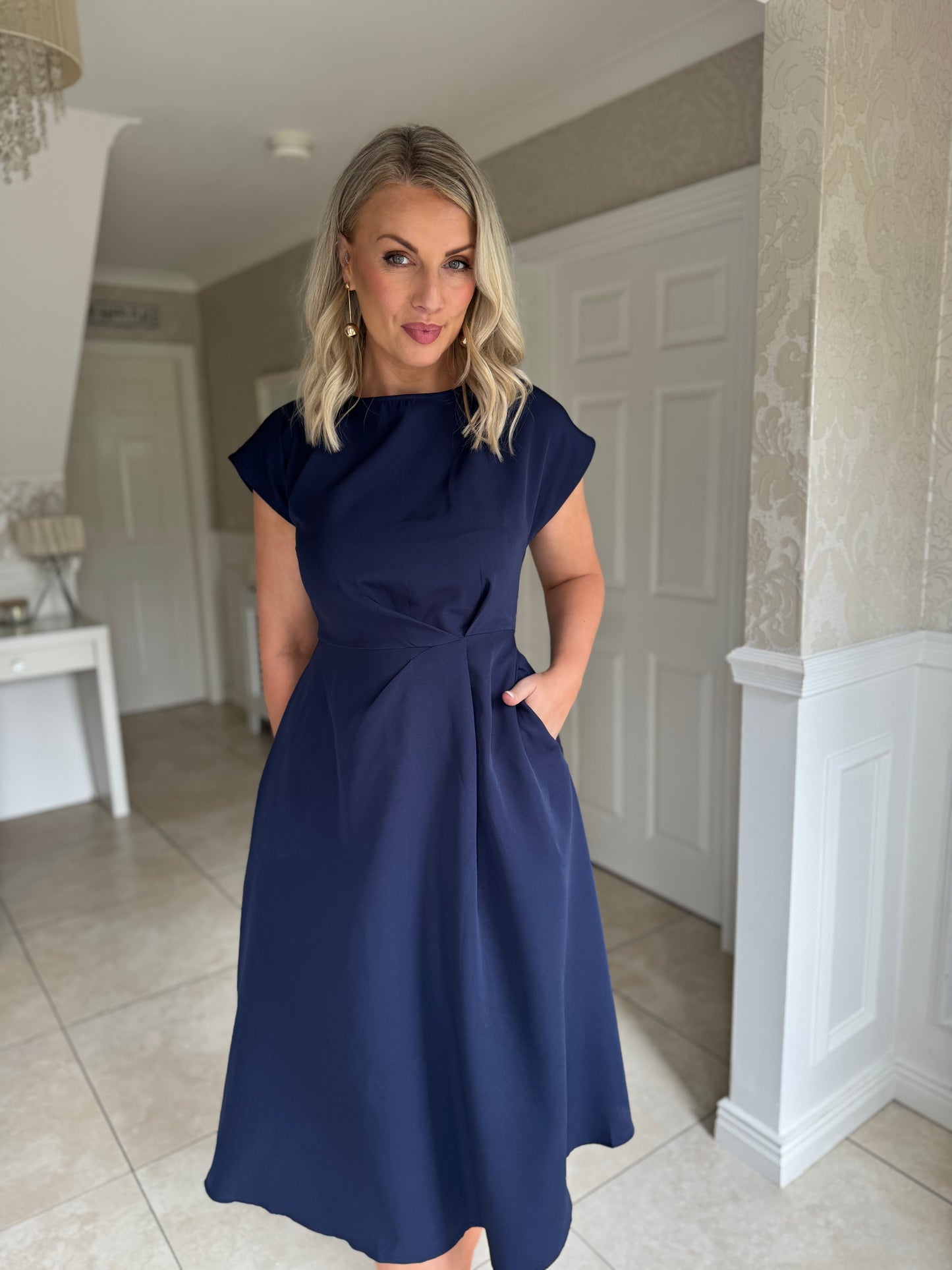 Leni Pleated Midi Dress Navy