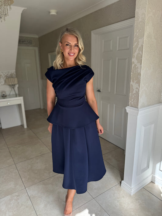 Connie Peplum Midi Dress Navy