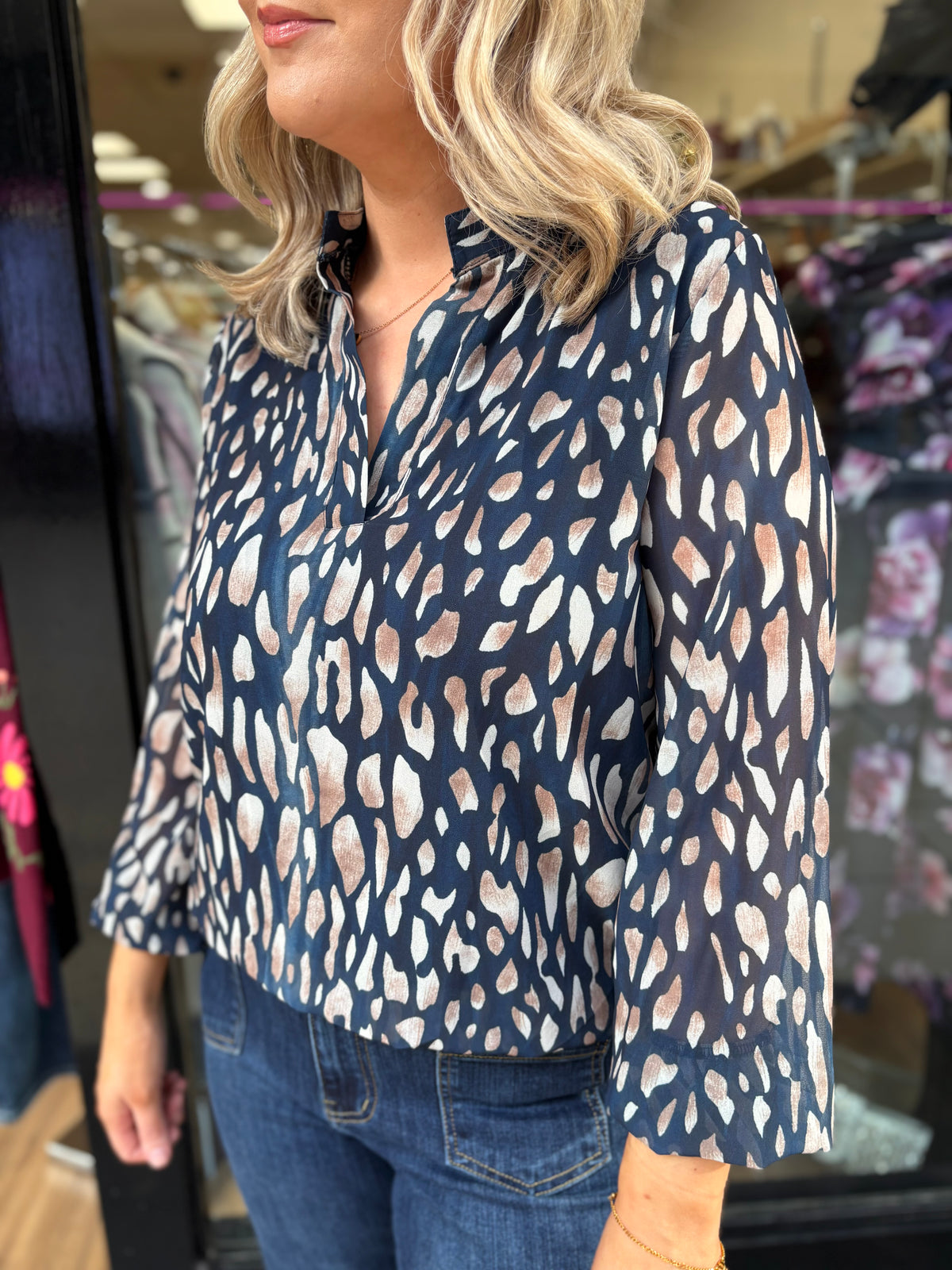 Bella Band Top- Navy & Beige