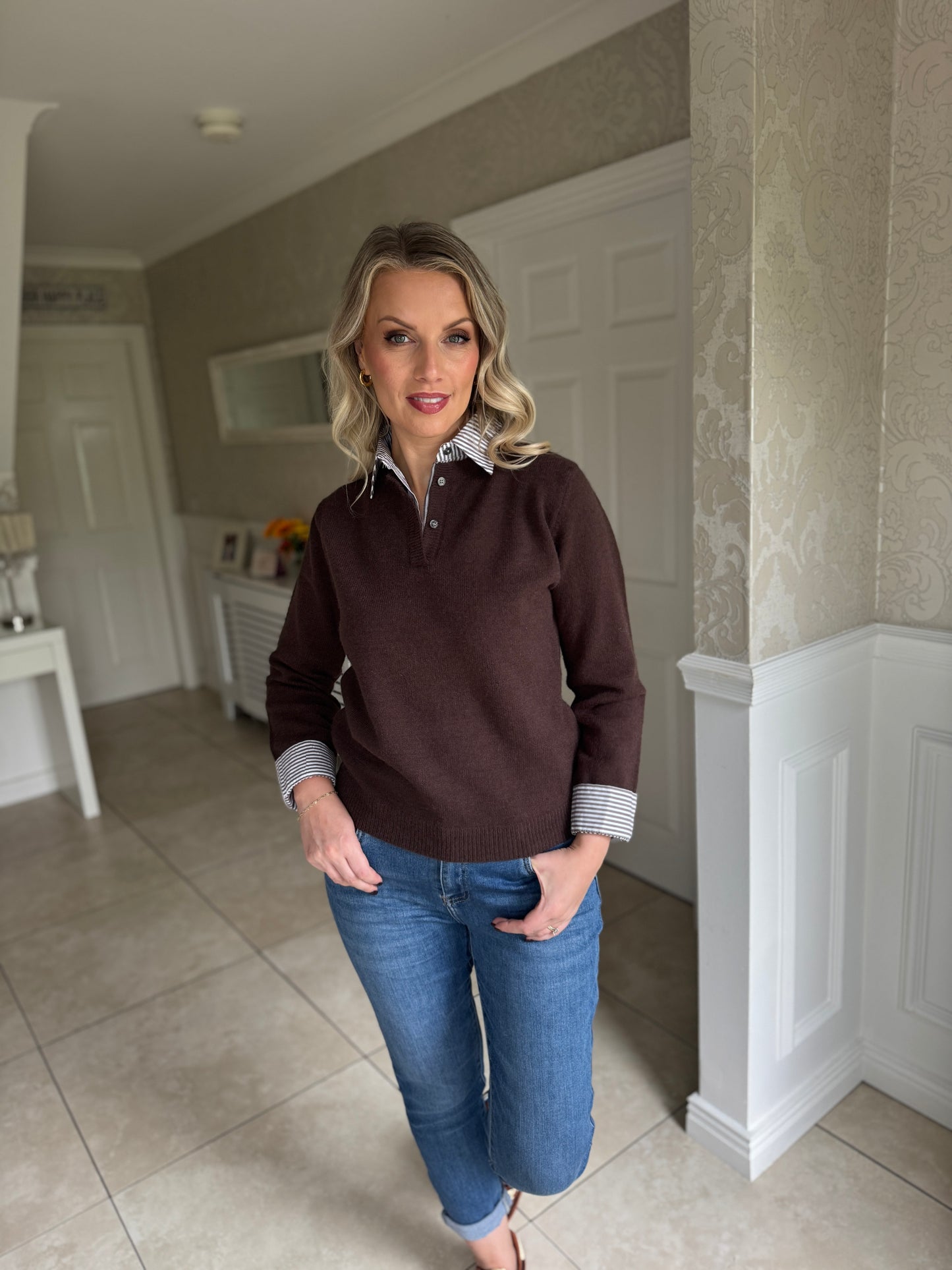 Collared Knit Jumper- Chocolate Brown