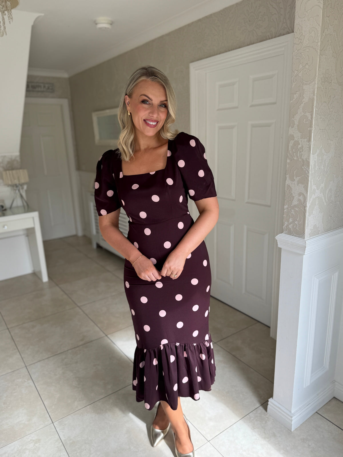 Jennifer Wine Polka Midi Dress