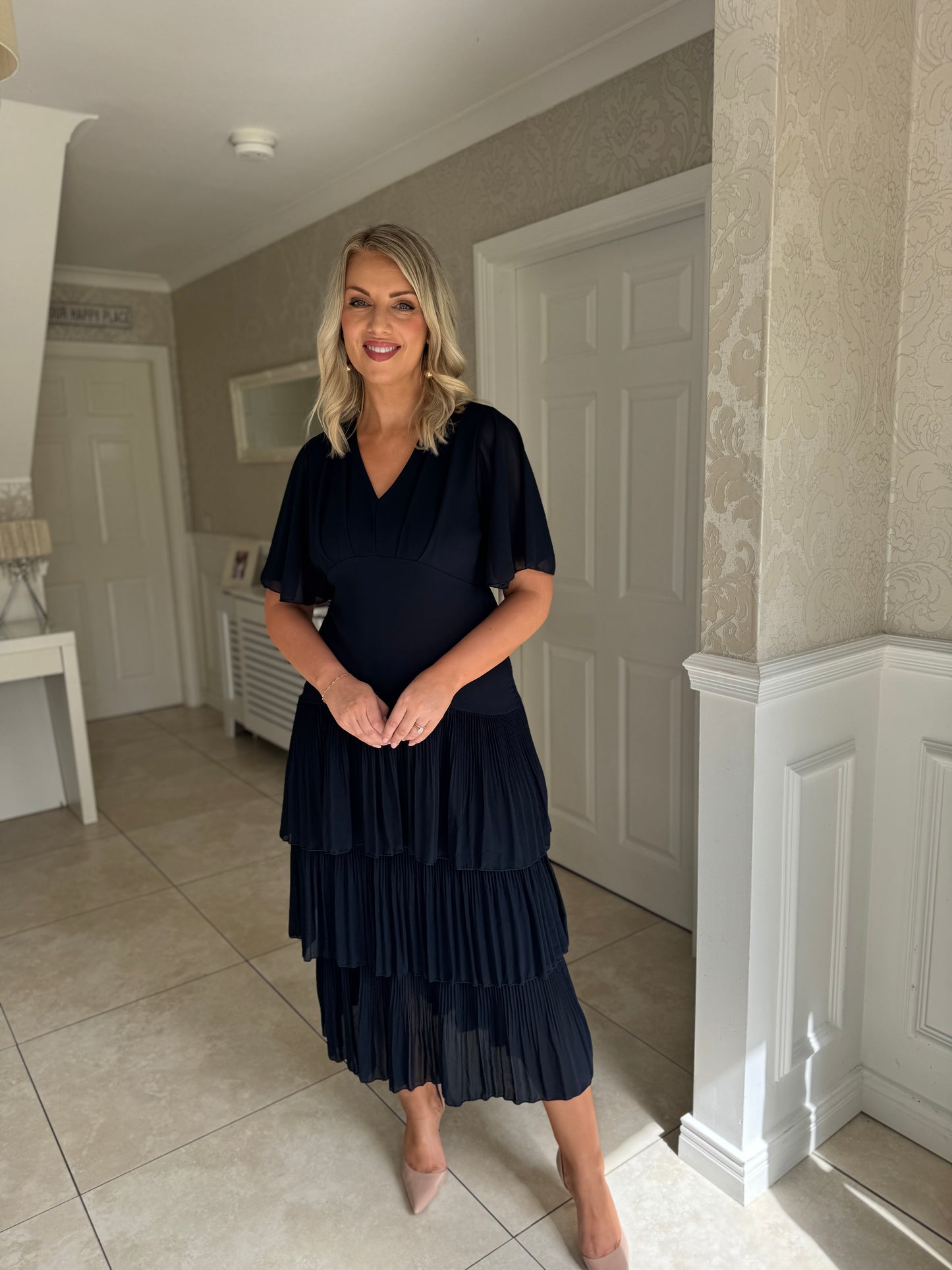 Selina Ruffle Dress- Navy