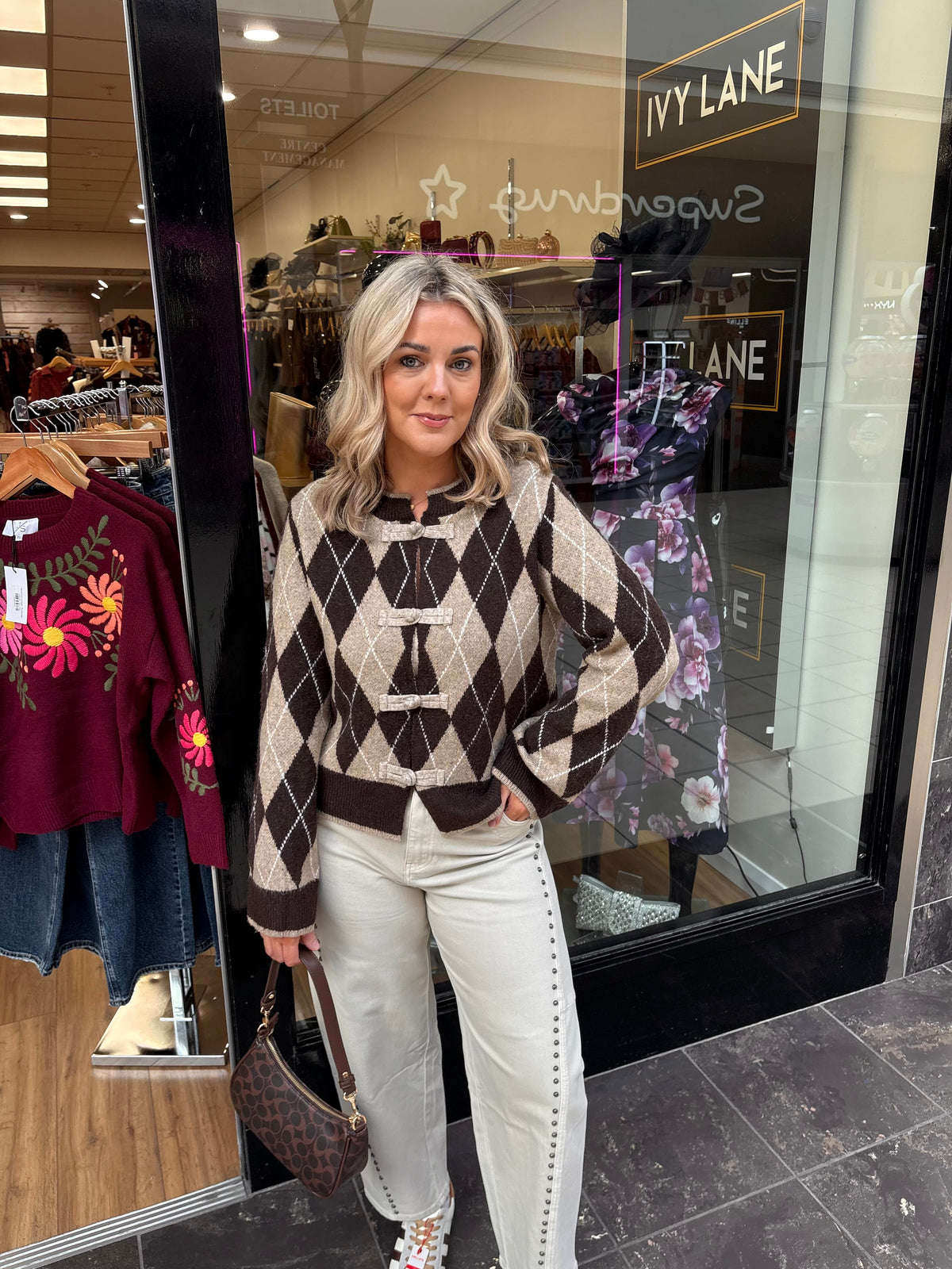 Argyle Cardigan- Choco