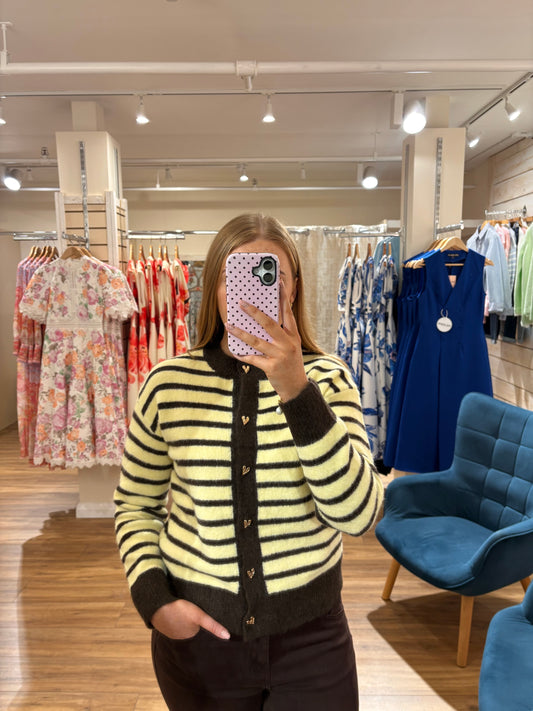 Brown Stripe Cardigan- Yellow