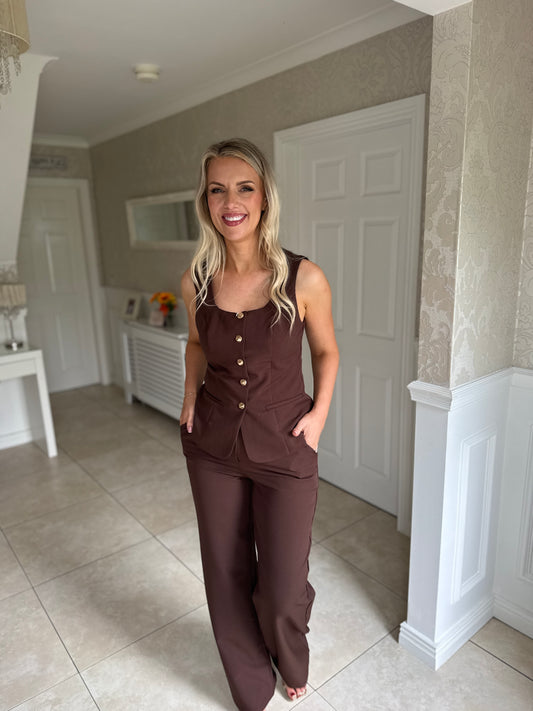 Jo Pleat Detail Tailored Trousers Brown