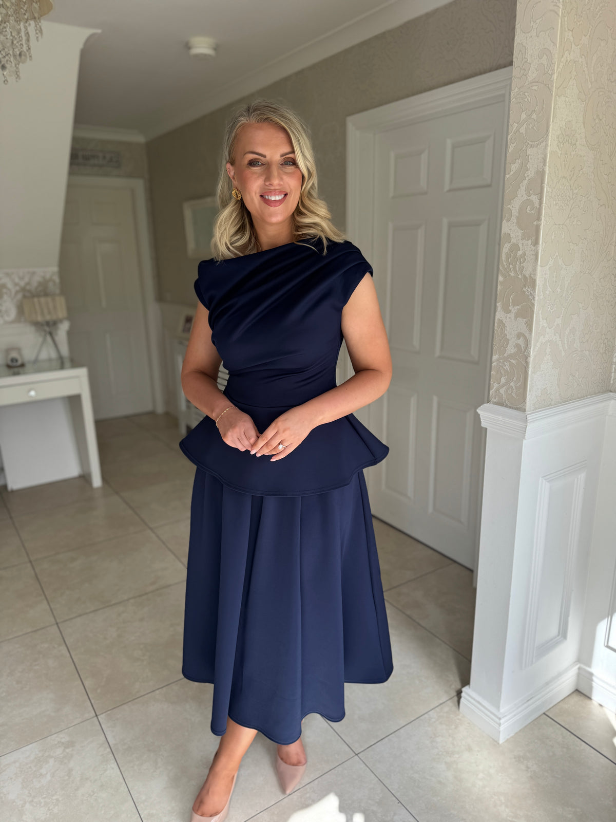 Connie Peplum Midi Dress Navy