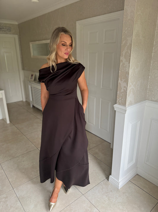 Florie Frill Wrap Maxi Dress Brown