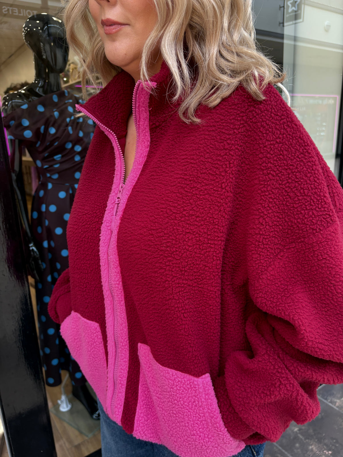 Mimi Contrast Pocket Full Zip Fleece Wine