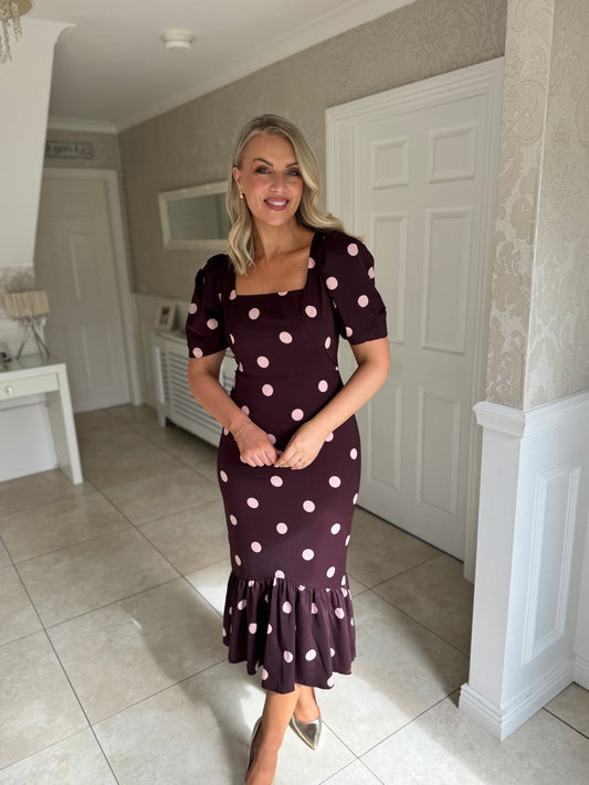 Jennifer Wine Polka Midi Dress
