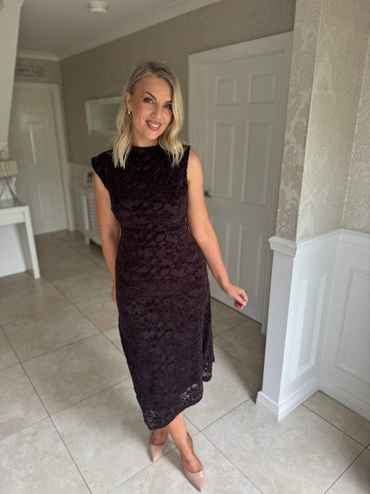 Leonie Lace Sleeveless Midi Dress Burgundy