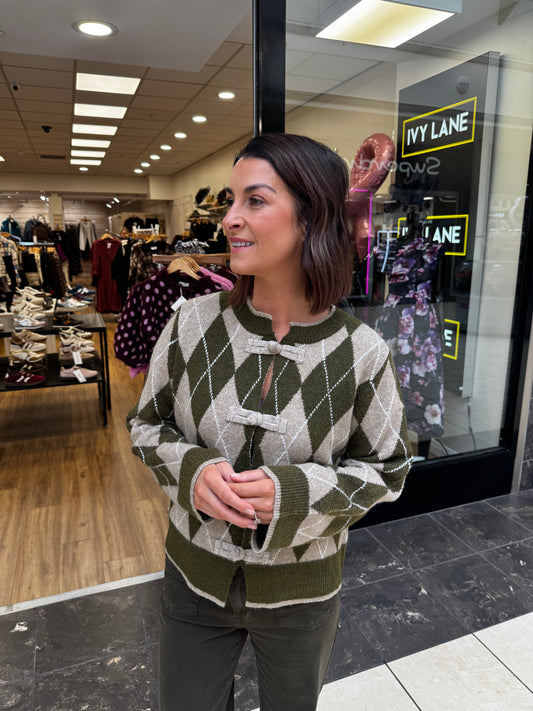 Argyle Cardigan- Khaki