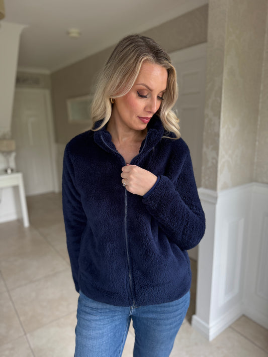 Teddy Fleece Bomber Jacket-Navy