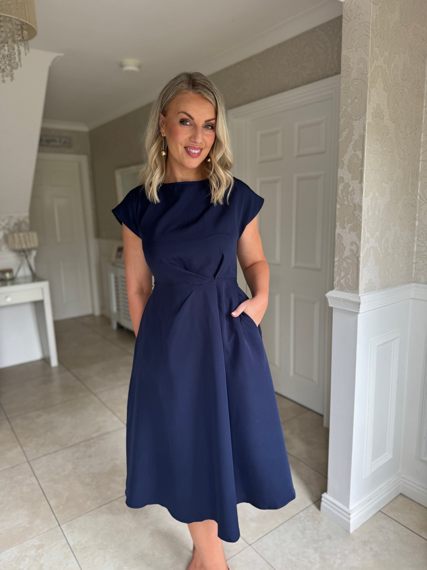 Leni Pleated Midi Dress Navy