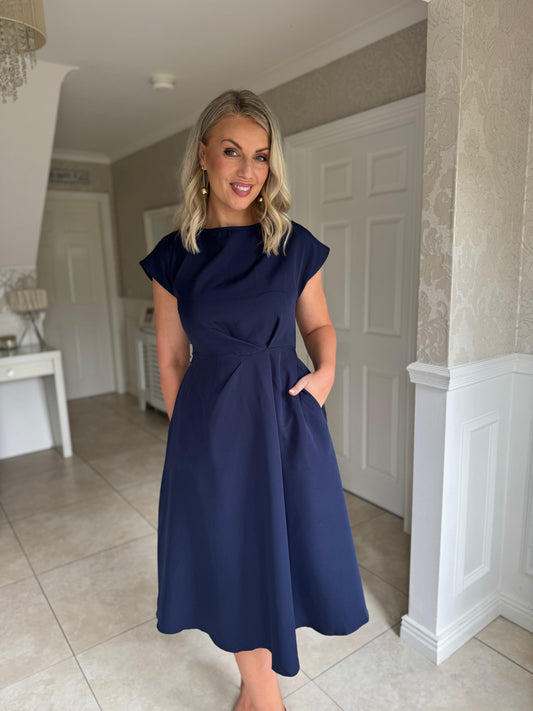 Leni Pleated Midi Dress Navy