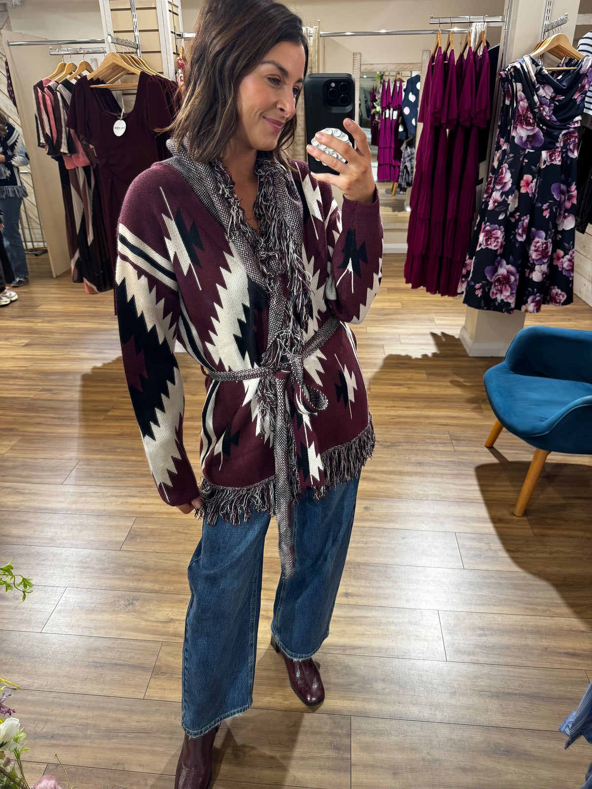 Tassel Knit Cardigan- Burgundy