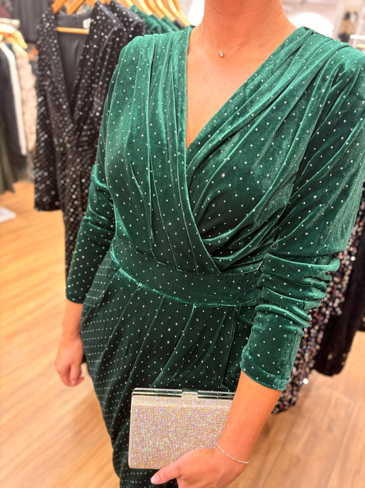 Green Velvet Sparkly Midi Dress